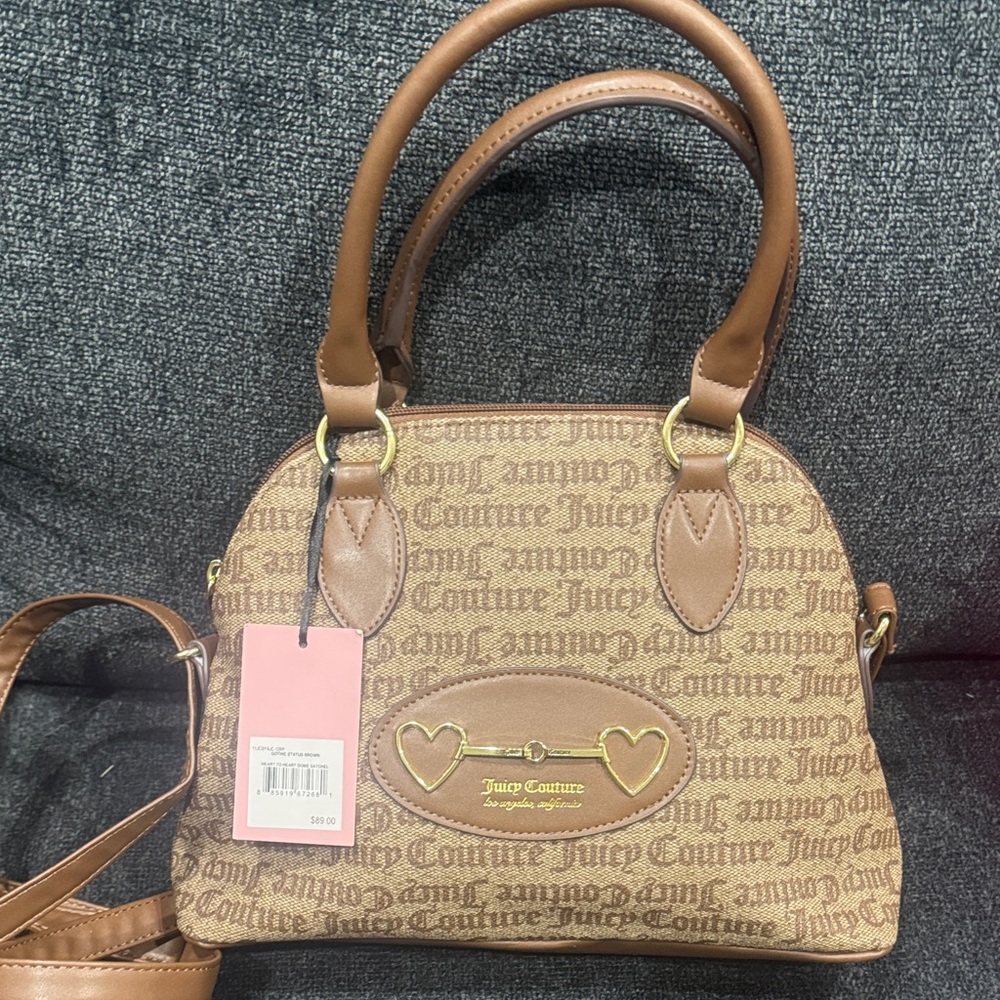 Juicy Couture Brown Monogram Satchel with Gold Heart Accents